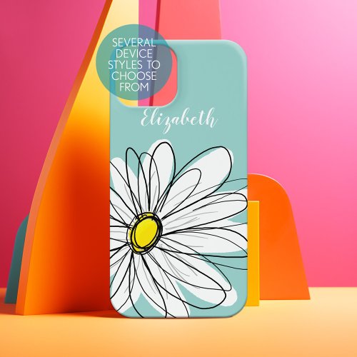 Trendy Daisy Floral Illustration _ teal yellow iPhone 14 Plus Case