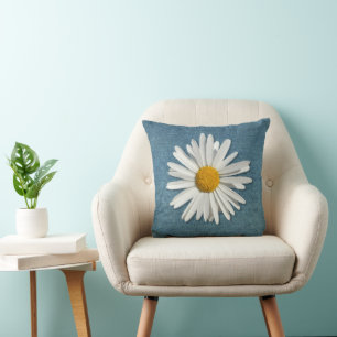 Trendy Daisy Flower Blossom - Dark Denim Fashion Throw Pillow