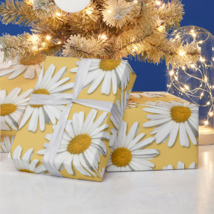 Trendy Daisy Flower Blossom Floral Fashion Yellow Wrapping Paper