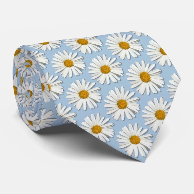 Trendy Daisy Flower Blossoms - Fashion - Blue Neck Tie (Rolled)