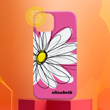 Trendy Daisy Flower With Name - Pink Yellow Iphone 15 Case by icases at Zazzle