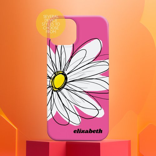 Trendy Daisy Flower with Name _ pink yellow iPhone 15 Case