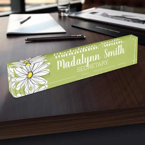 Trendy Daisy _ lime and yellow _ name and title Desk Name Plate