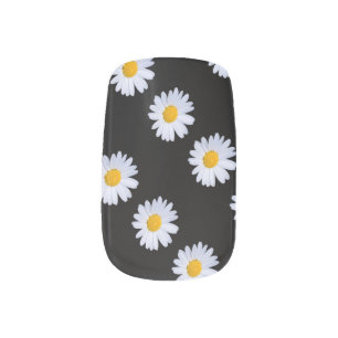 Trendy Daisy on black Minx Nails - white yellow Nail Wraps
