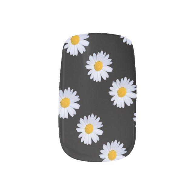Trendy Daisy on black Minx Nails - white yellow Nail Wraps (Right Thumb)