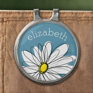 Trendy Daisy with blue background - monogram Golf Hat Clip