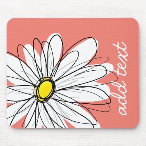 Trendy Daisy with coral and yellow Mouse Pad