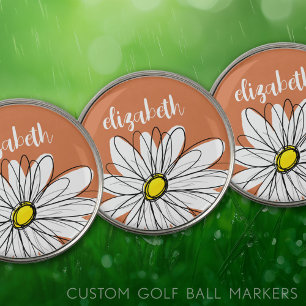 Trendy Daisy with earthy brown - monogram Golf Ball Marker