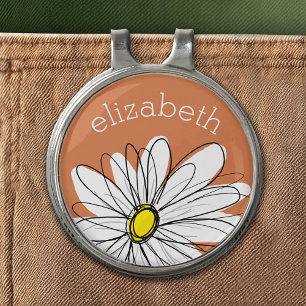 Trendy Daisy with gray and earthy brown Golf Hat Clip