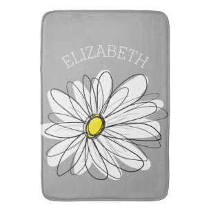 Trendy Daisy with gray and yellow Bath Mat