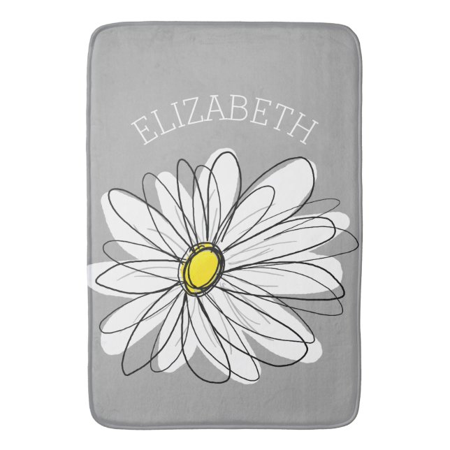 Trendy Daisy with gray and yellow Bath Mat (Front Vertical)
