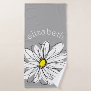 Trendy Daisy with gray and yellow Bath Towel
