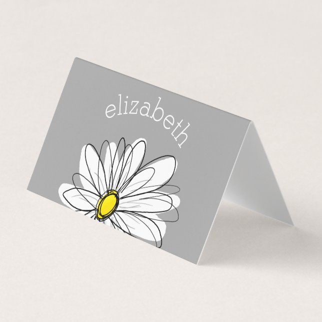 Trendy Daisy with gray and yellow Business Card (Front)