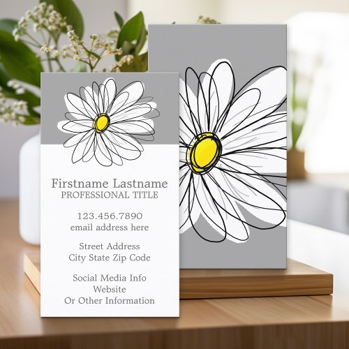 Trendy Daisy with gray and yellow Business Card Template