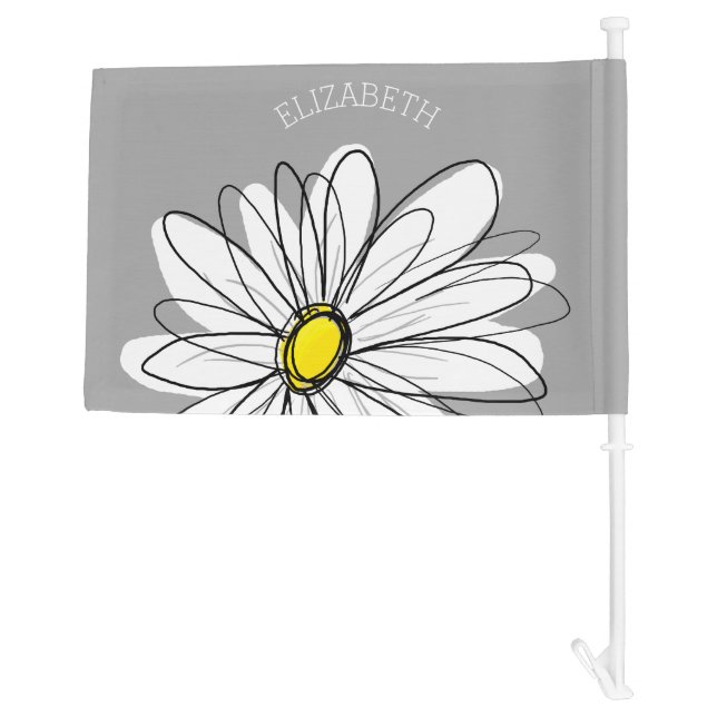 Trendy Daisy with gray and yellow Car Flag (Back)