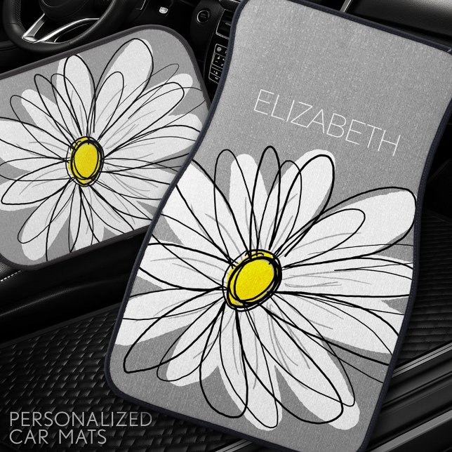 Trendy Daisy with gray and yellow Car Mat (Custom Car Mats)