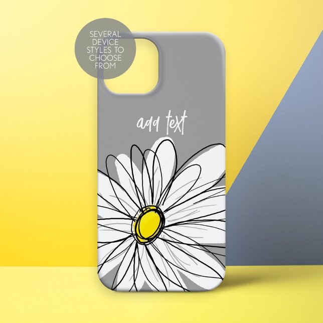 Trendy Daisy with gray and yellow Case-Mate iPhone Case (Whimsical Daisy Personalized Phone Case)