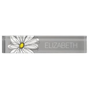 Trendy Daisy with gray and yellow Desk Name Plate