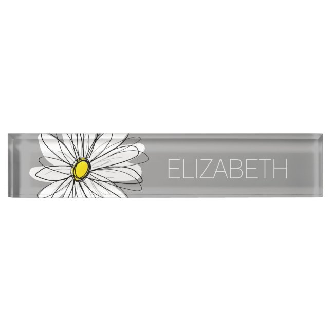 Trendy Daisy with gray and yellow Desk Name Plate (Front)