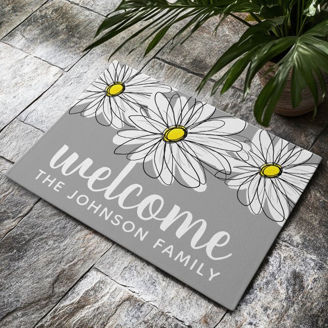 Trendy Daisy with gray and yellow Doormat (Custom Welcome Mat)