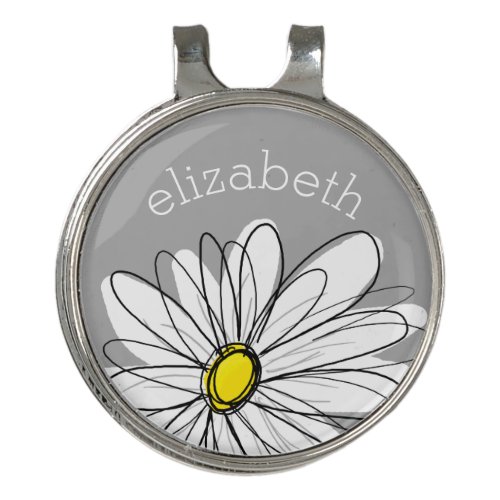 Trendy Daisy with gray and yellow Golf Hat Clip
