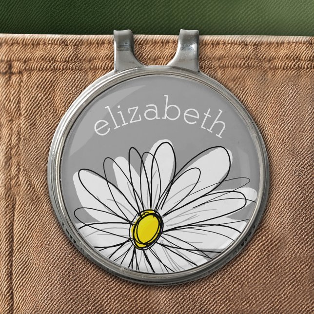 Trendy Daisy with gray and yellow Golf Hat Clip (Custom Golf Hat Clip)