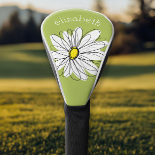 Trendy Daisy with gray and yellow green Golf Head Cover