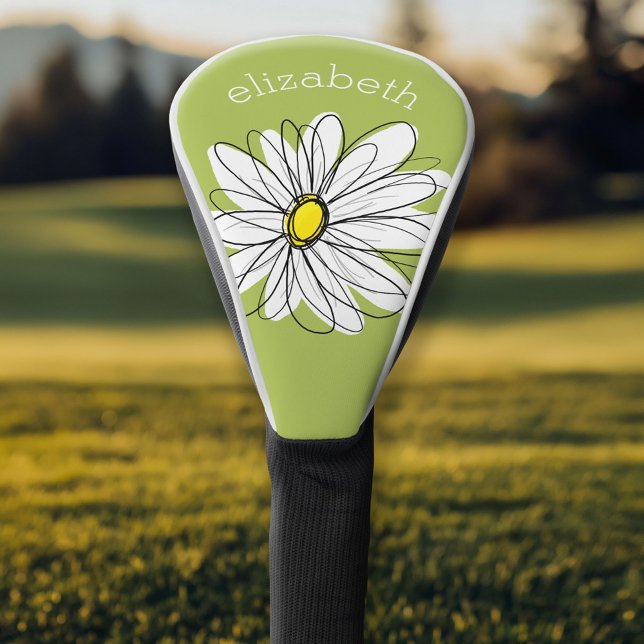 Trendy Daisy with gray and yellow green Golf Head Cover (Custom Golf Head Cover)