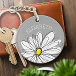 Trendy Daisy with gray and yellow Keychain<br><div class="desc">A zen and whimsical,  hipster piece of art. You can add a name,  monogram or other custom text. If you need to move the art around,  click on the customize button to make changes.</div>