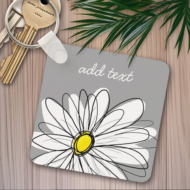 Trendy Daisy with gray and yellow Keychain (Personalized keychain - whimsical daisy)