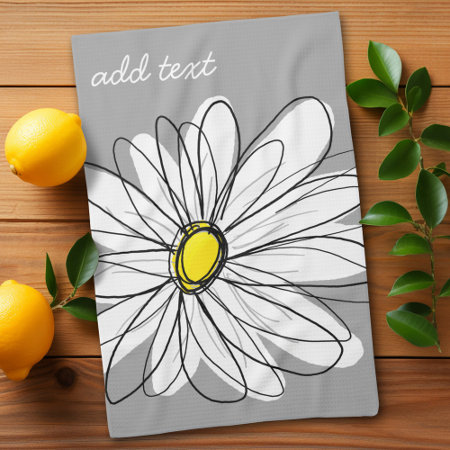 Trendy Daisy With Gray And Yellow Kitchen Towel