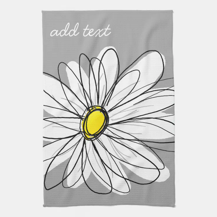 Trendy Daisy with gray and yellow Kitchen Towel Zazzle