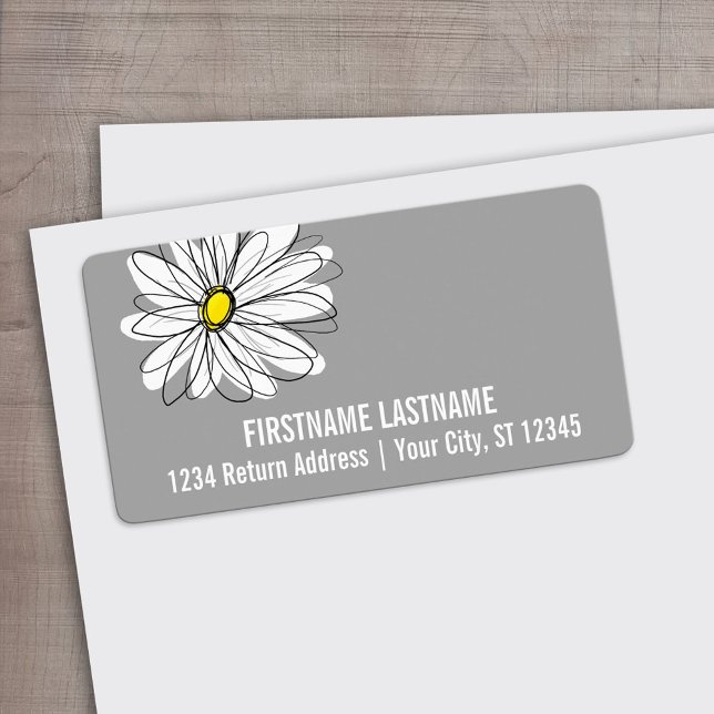Trendy Daisy with gray and yellow Label (Custom Address Label)