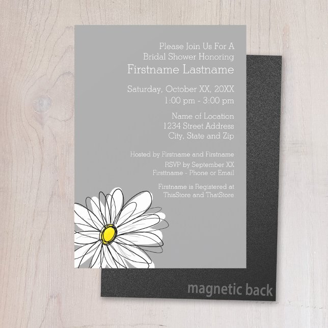 Trendy Daisy with gray and yellow Magnetic Invitation (Birthday invitation magnet)