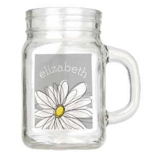 Trendy Daisy with gray and yellow Mason Jar