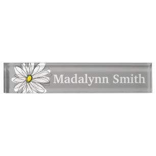 Trendy Daisy with gray and yellow Name Plate
