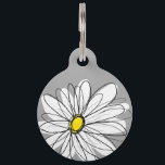 Trendy Daisy with gray and yellow Pet Tag<br><div class="desc">A zen and whimsical,  hipster piece of art. You can add a name,  monogram or other custom text. If you need to move the art around,  click on the customize button to make changes.</div>