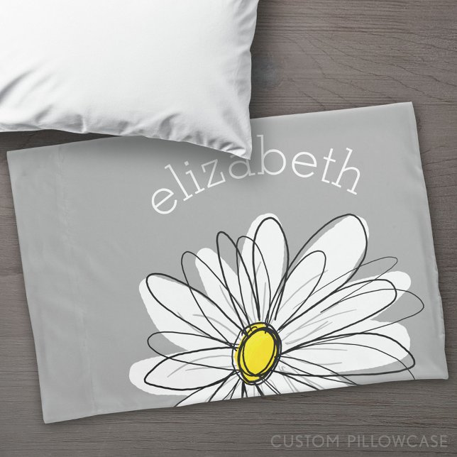 Trendy Daisy with gray and yellow Pillow Case (Custom Pillowcase)