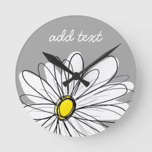 Trendy Daisy with gray and yellow Round Clock
