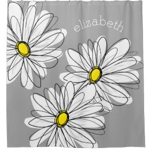 Trendy Daisy with gray and yellow Shower Curtain