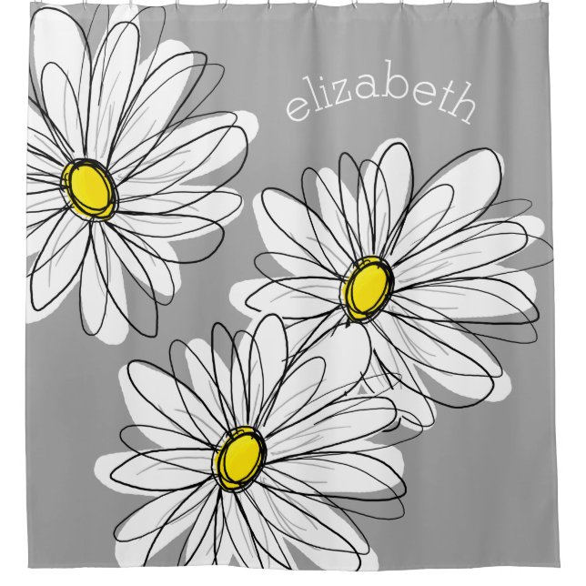 Trendy Daisy with gray and yellow Shower Curtain (Front)