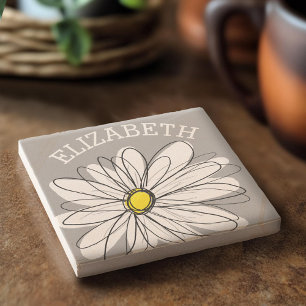 Trendy Daisy with gray and yellow Stone Coaster