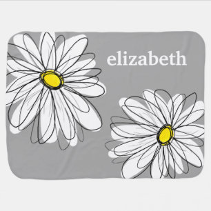 Trendy Daisy with gray and yellow Stroller Blanket