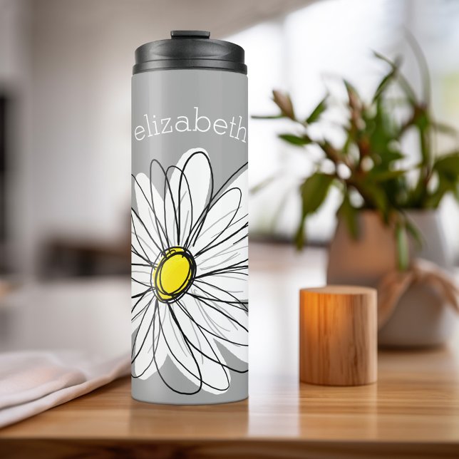 Trendy Daisy with gray and yellow Thermal Tumbler (Personalized Thermal Tumbler - Add Photos, Text - Customize Completely in the Advanced Design Area)