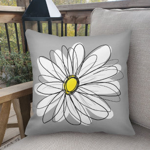 Trendy Daisy with gray and yellow Throw Pillow