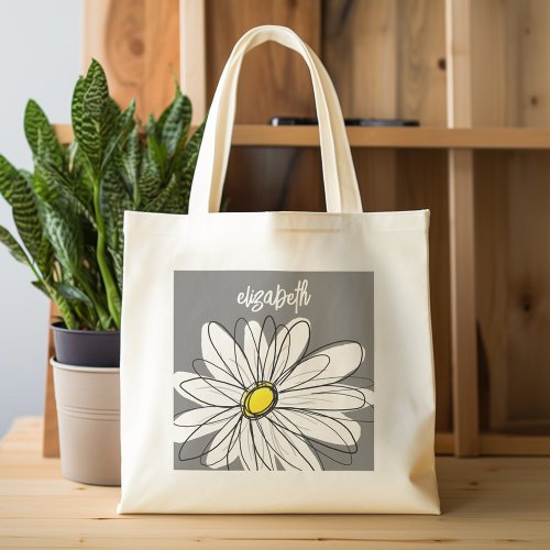 Trendy Daisy with gray and yellow Tote Bag