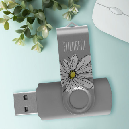 Trendy Daisy With Gray And Yellow Usb Flash Drive