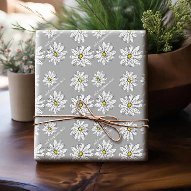 Trendy Daisy with gray and yellow Wrapping Paper (Personalized Wrapping Paper)