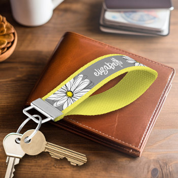 Trendy Daisy With Gray And Yellow Wrist Keychain by MarshEnterprises at Zazzle
