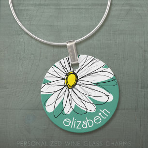 Trendy Daisy with green and yellow - monogram Wine Charm